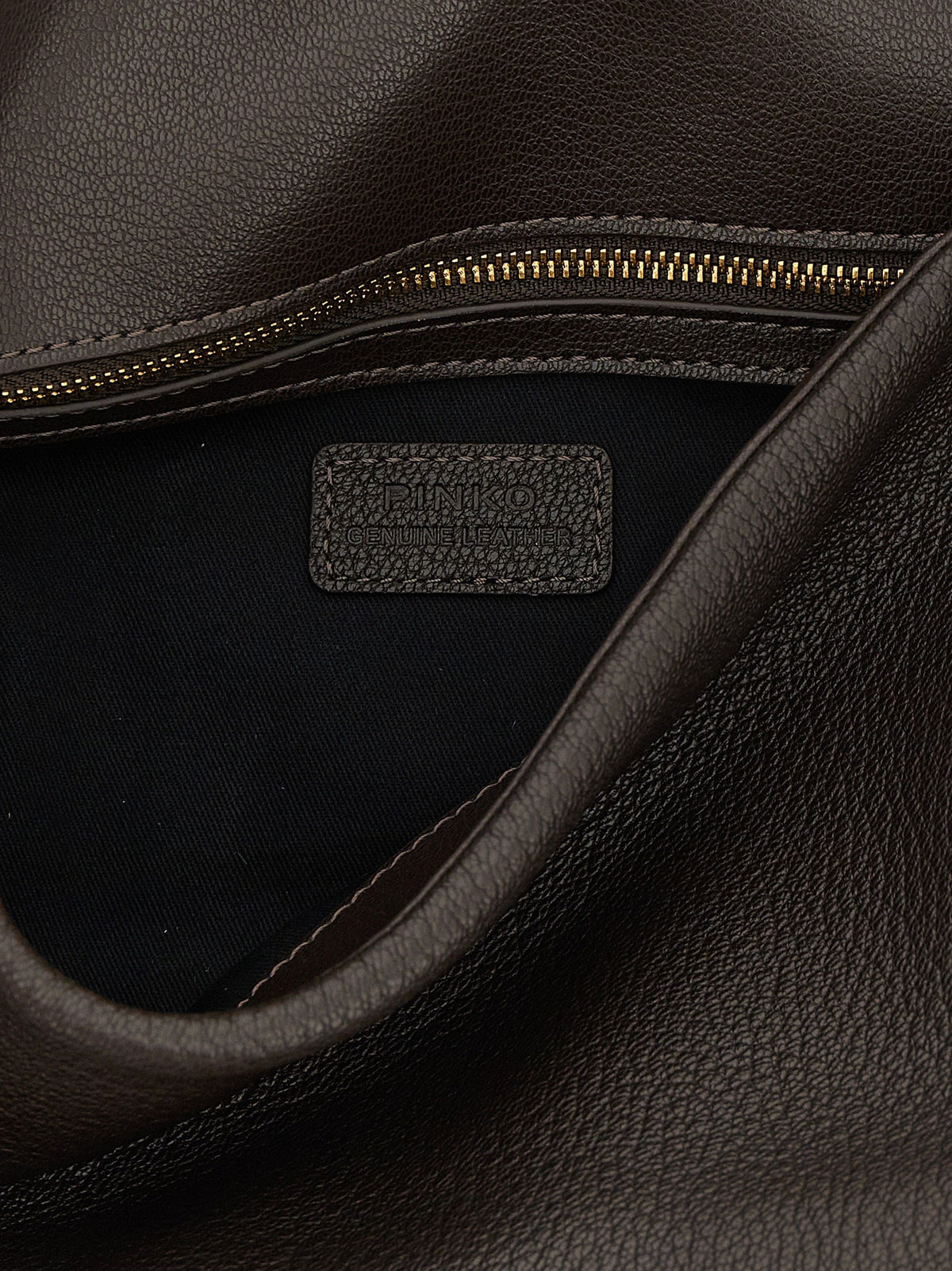 Exclusive PINKO Love Hammered Lamb Leather Shoulder Bag – Brown — Top View