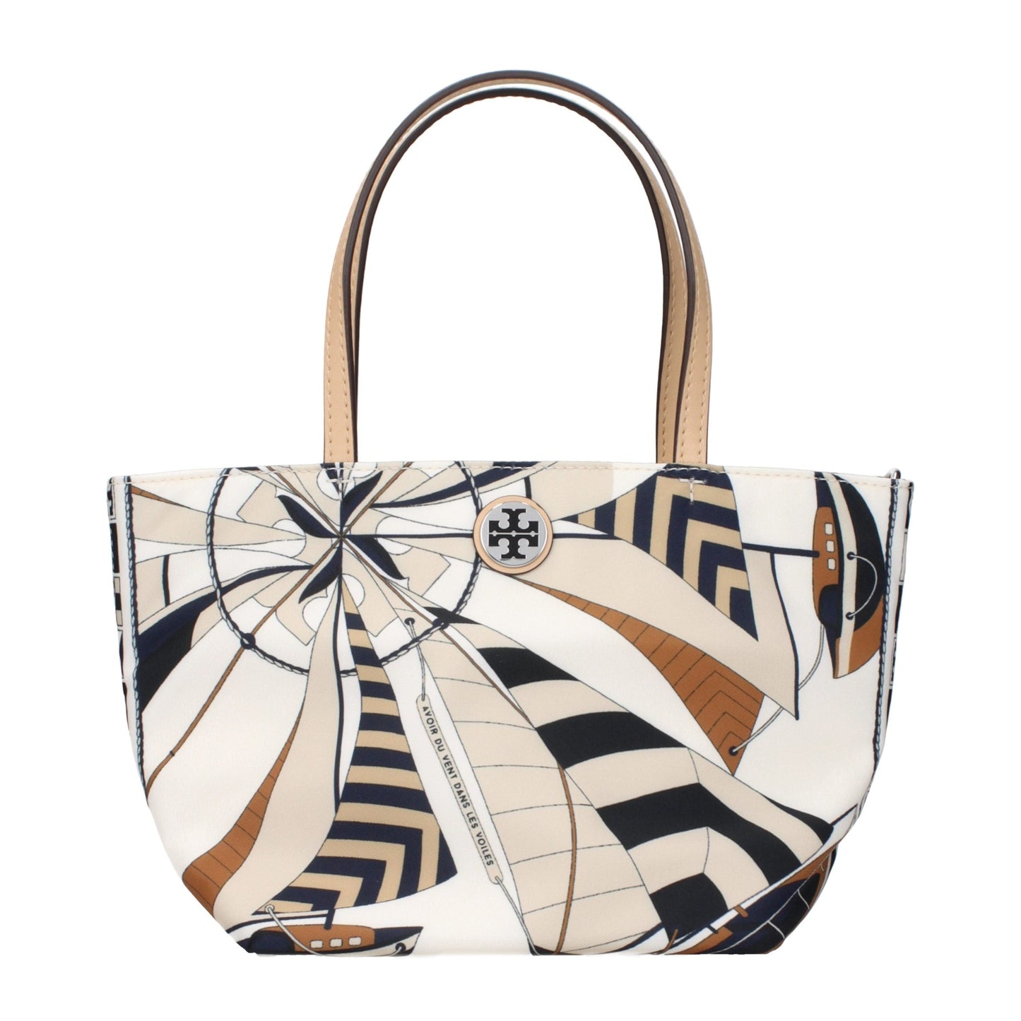 Exclusive Tory Burch Nylon Handbag – Beige — Front View