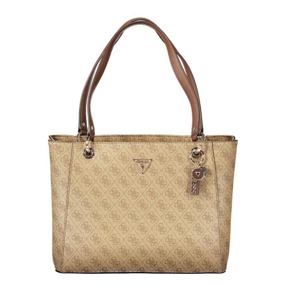 Exclusive Guess Jeans Polyurethane Handbag – Beige — Front View