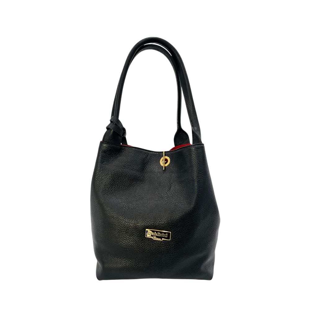 Exclusive Baldinini Trend Cowhide Leather Clutch Bag – Black — Front View