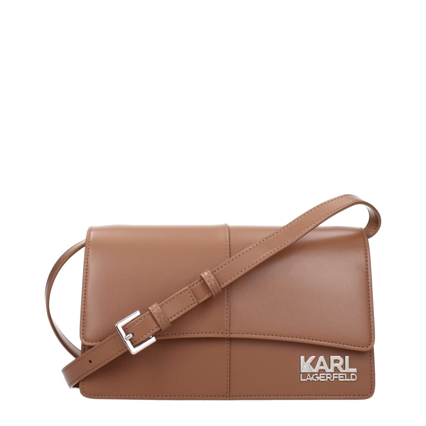 Exclusive Karl Lagerfeld Logo Crossbody Bag – Brown — Front View