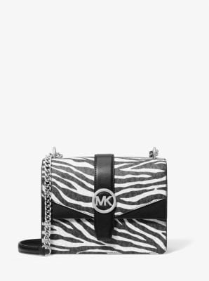 Exclusive Michael Kors Greenwich Small Logo Crossbody – Black / White — Front View