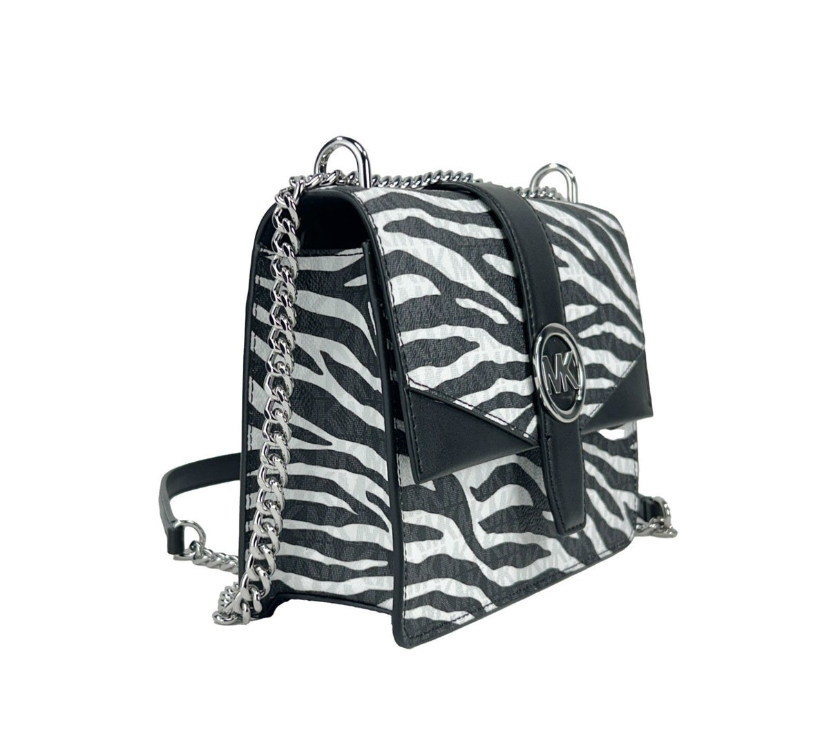 Exclusive Michael Kors Greenwich Small Logo Crossbody – Black / White — Side View