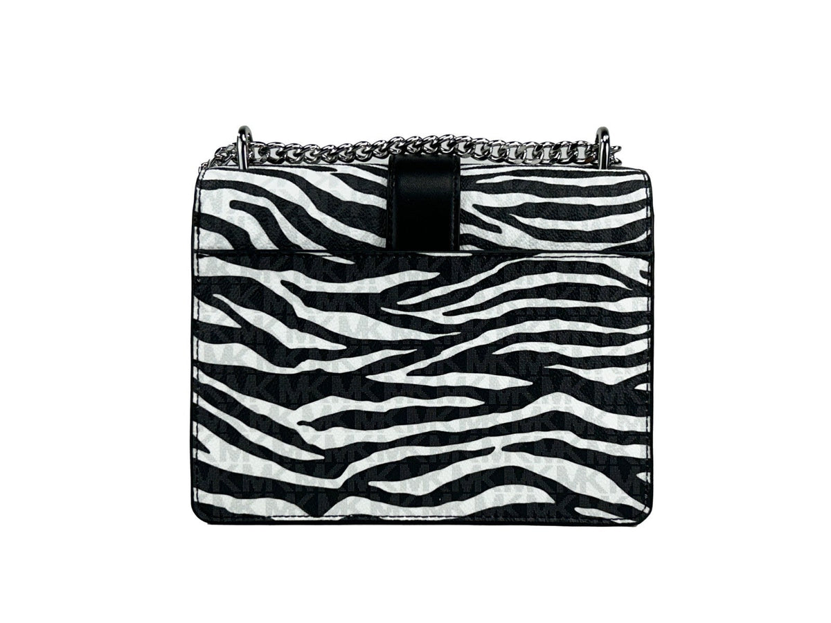 Exclusive Michael Kors Greenwich Small Logo Crossbody – Black / White — Back View