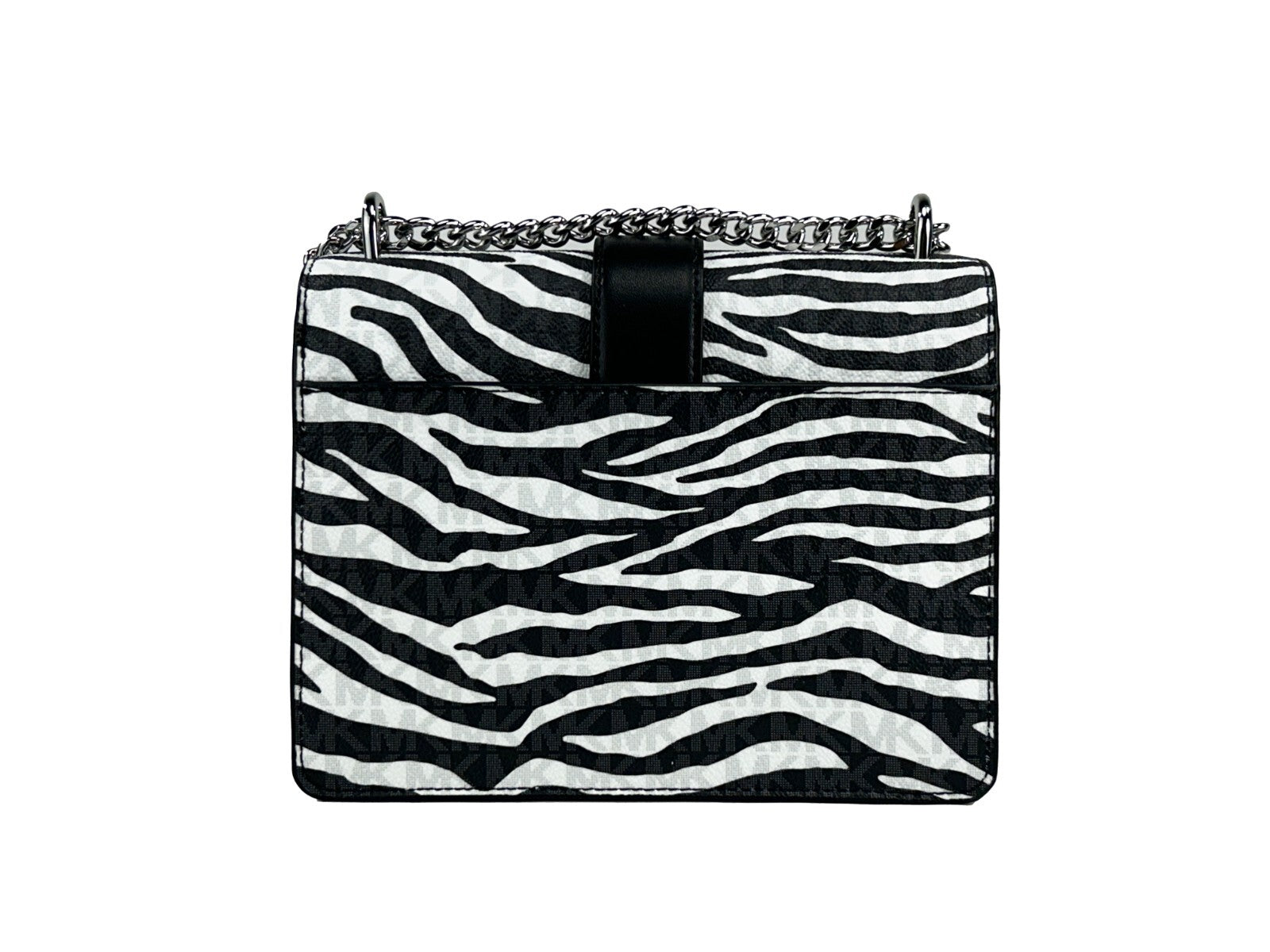 Exclusive Michael Kors Greenwich Small Logo Crossbody – Black / White — Back View