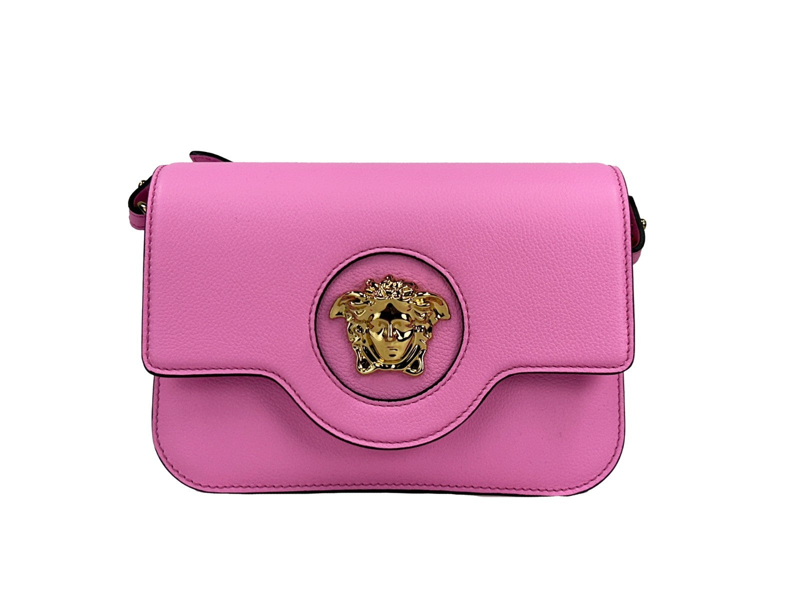 Exclusive Versace La Medusa Leather Crossbody Bag – Pink — Front View
