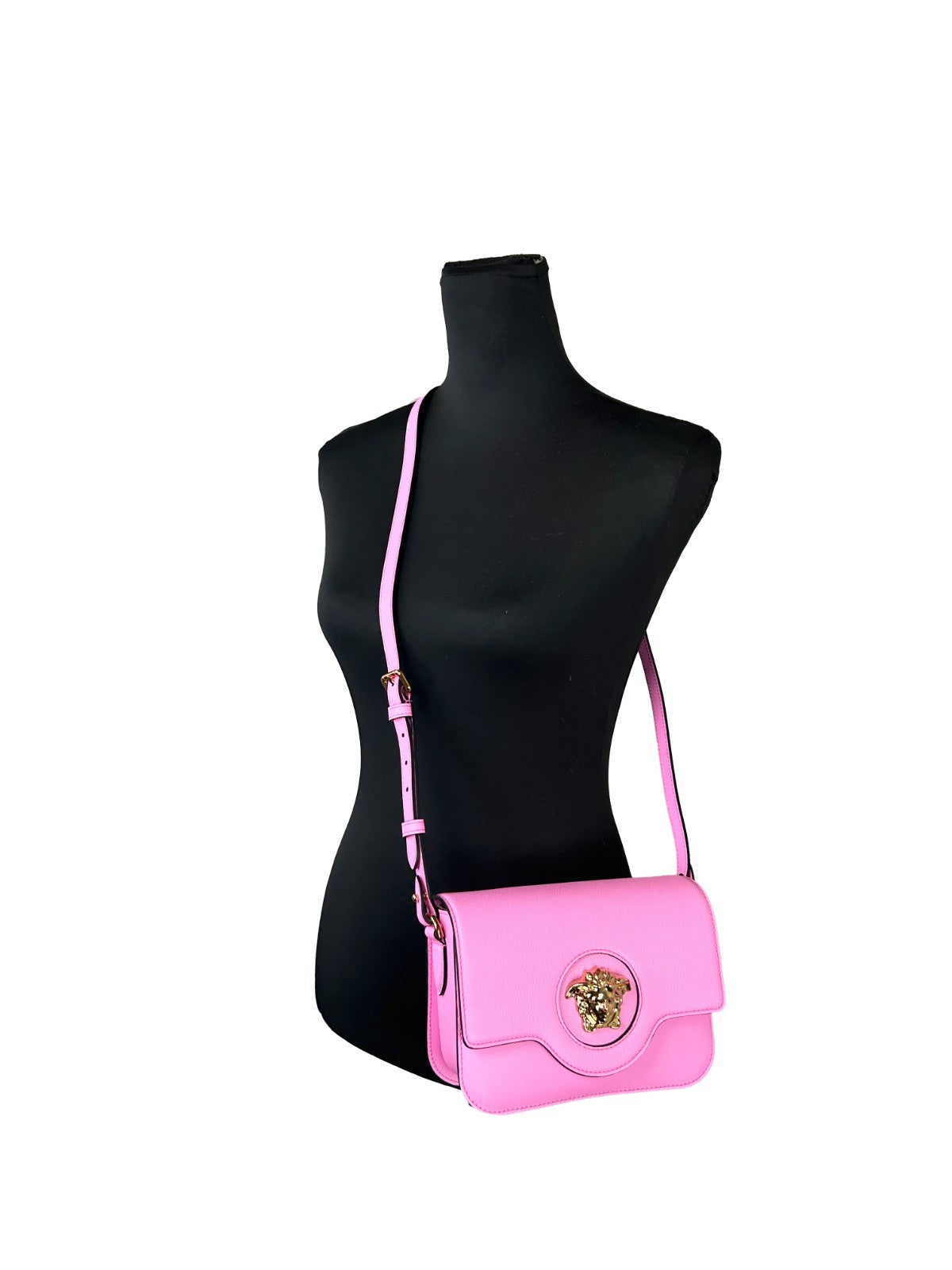 Exclusive Versace La Medusa Leather Crossbody Bag – Pink — Back View