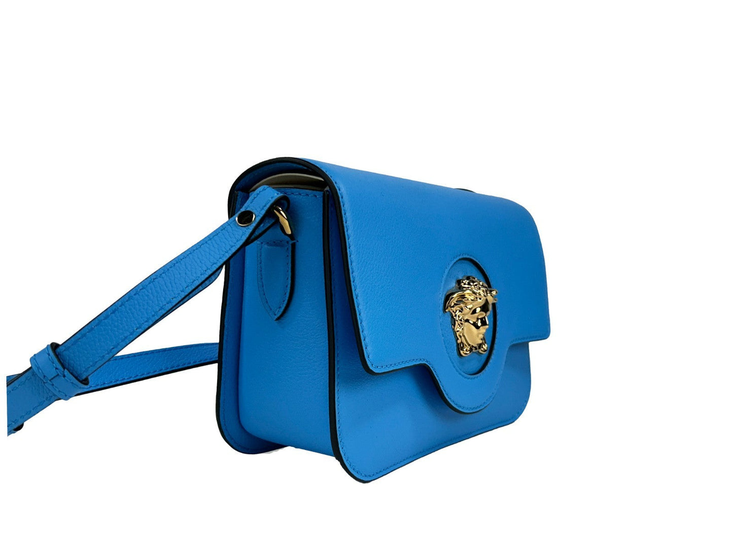 Exclusive Versace La Medusa Leather Crossbody Bag – Blue — Side View