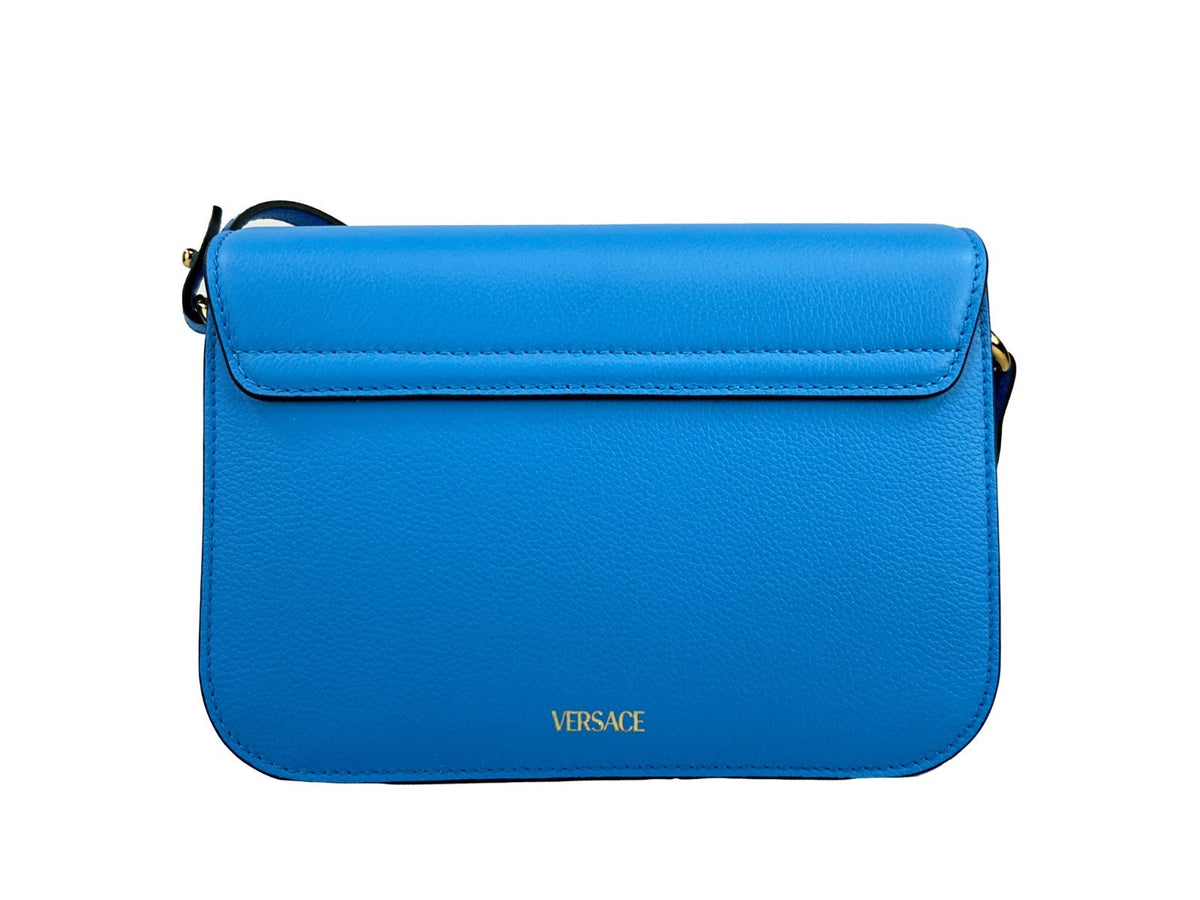 Exclusive Versace La Medusa Leather Crossbody Bag – Blue — Back View