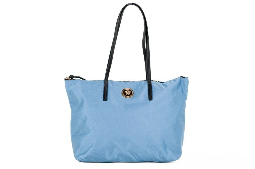 Exclusive Versace Portuna Medusa Medium Leather Handbag – Blue — Front View