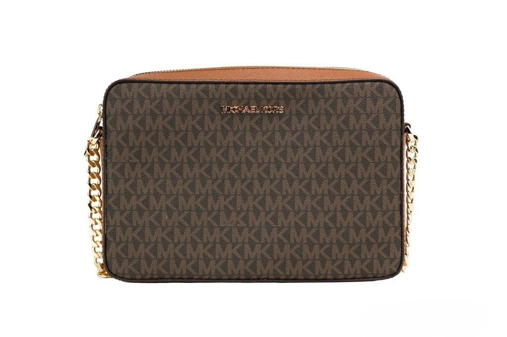Exclusive Michael Kors Jet Set East West Signature Crossbody – Brown — Front View