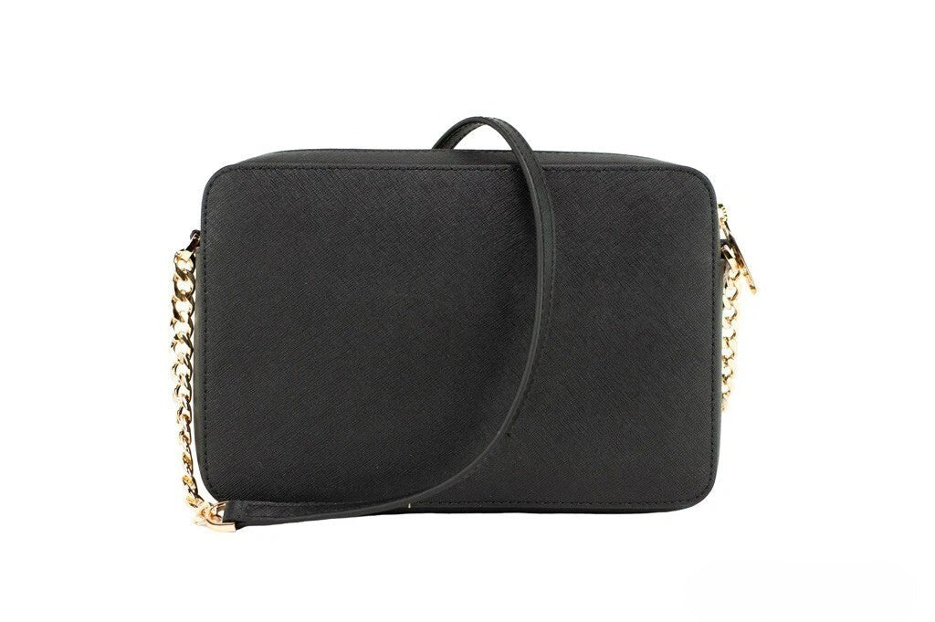 Exclusive Michael Kors Jet Set East West Saffiano Crossbody – Black / Gold — Side View