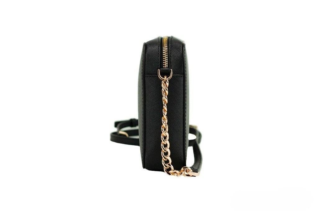 Exclusive Michael Kors Jet Set East West Saffiano Crossbody – Black / Gold — Top View