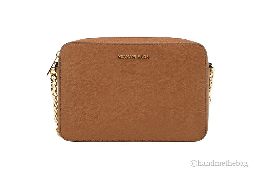Exclusive Michael Kors Jet Set East West Saffiano Crossbody – Luggage Brown — Front View