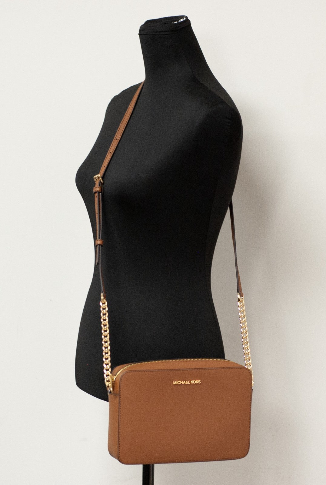 Exclusive Michael Kors Jet Set East West Saffiano Crossbody – Luggage Brown — Side View