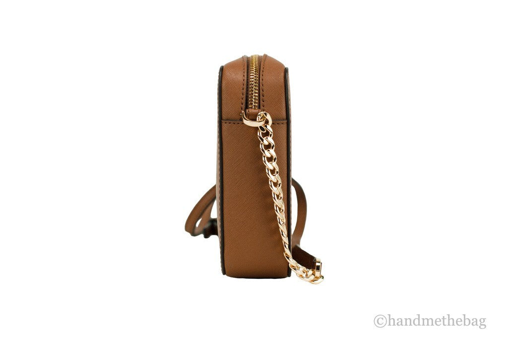 Exclusive Michael Kors Jet Set East West Saffiano Crossbody – Luggage Brown — Top View
