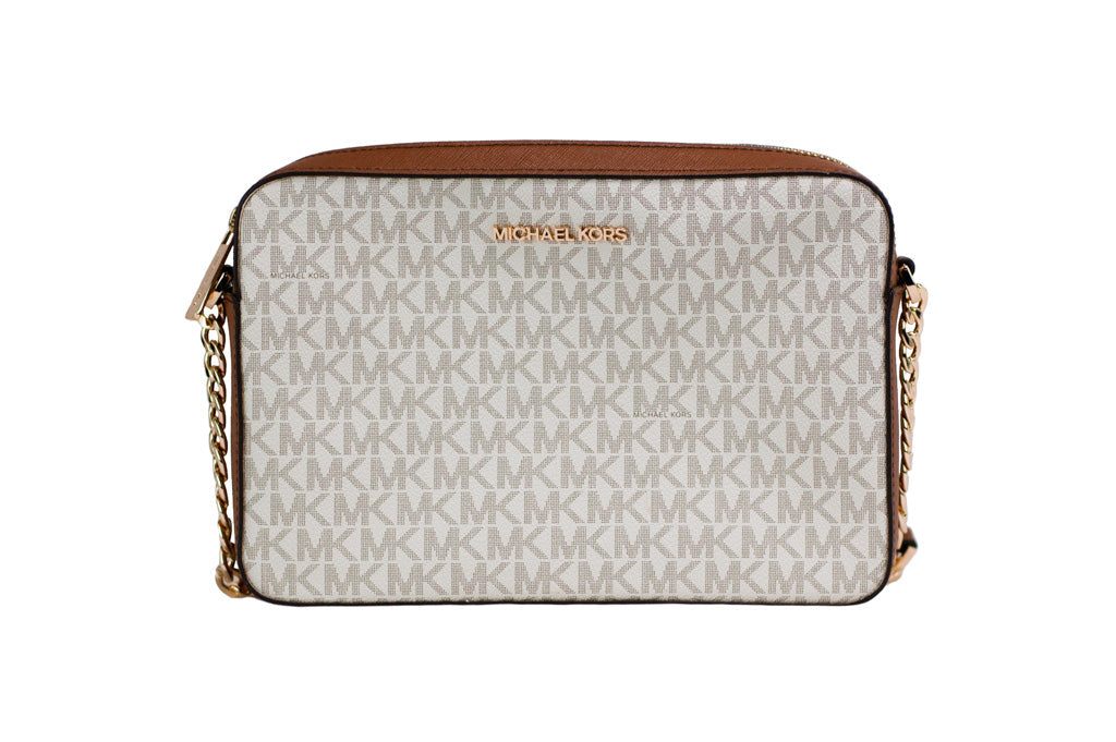 Exclusive Michael Kors Jet Set East West Signature Crossbody – Vanilla — Front View