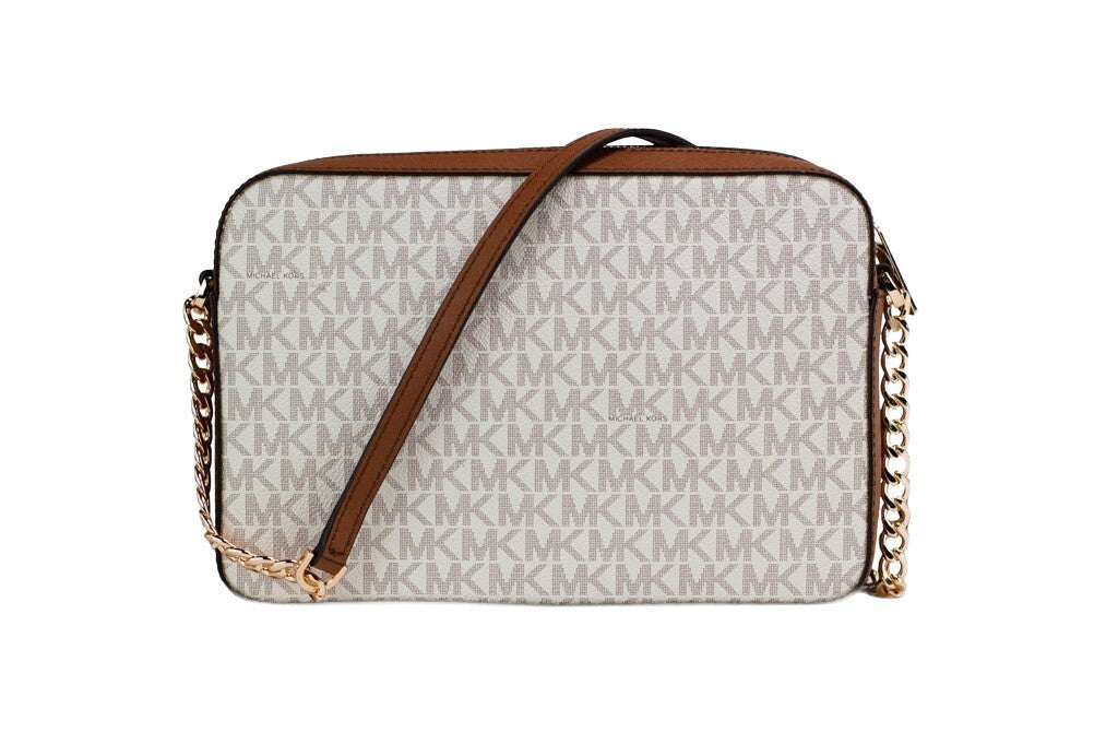 Exclusive Michael Kors Jet Set East West Signature Crossbody – Vanilla — Back View