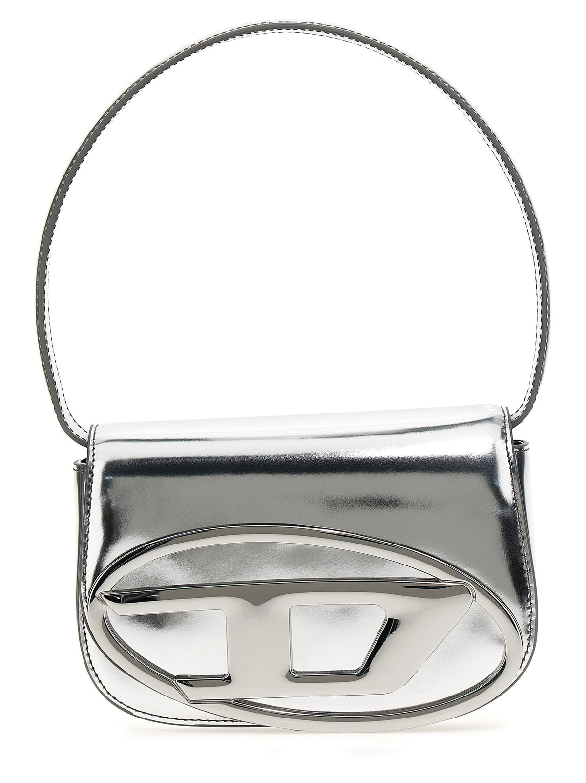 Exclusive Diesel Cowhide Leather Shoulder Bag – Silver — Front View