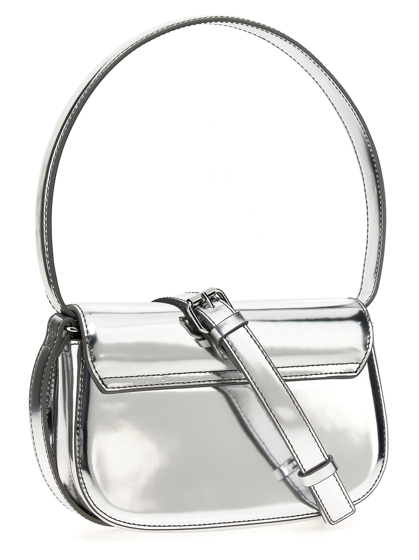 Exclusive Diesel Cowhide Leather Shoulder Bag – Silver — Side View