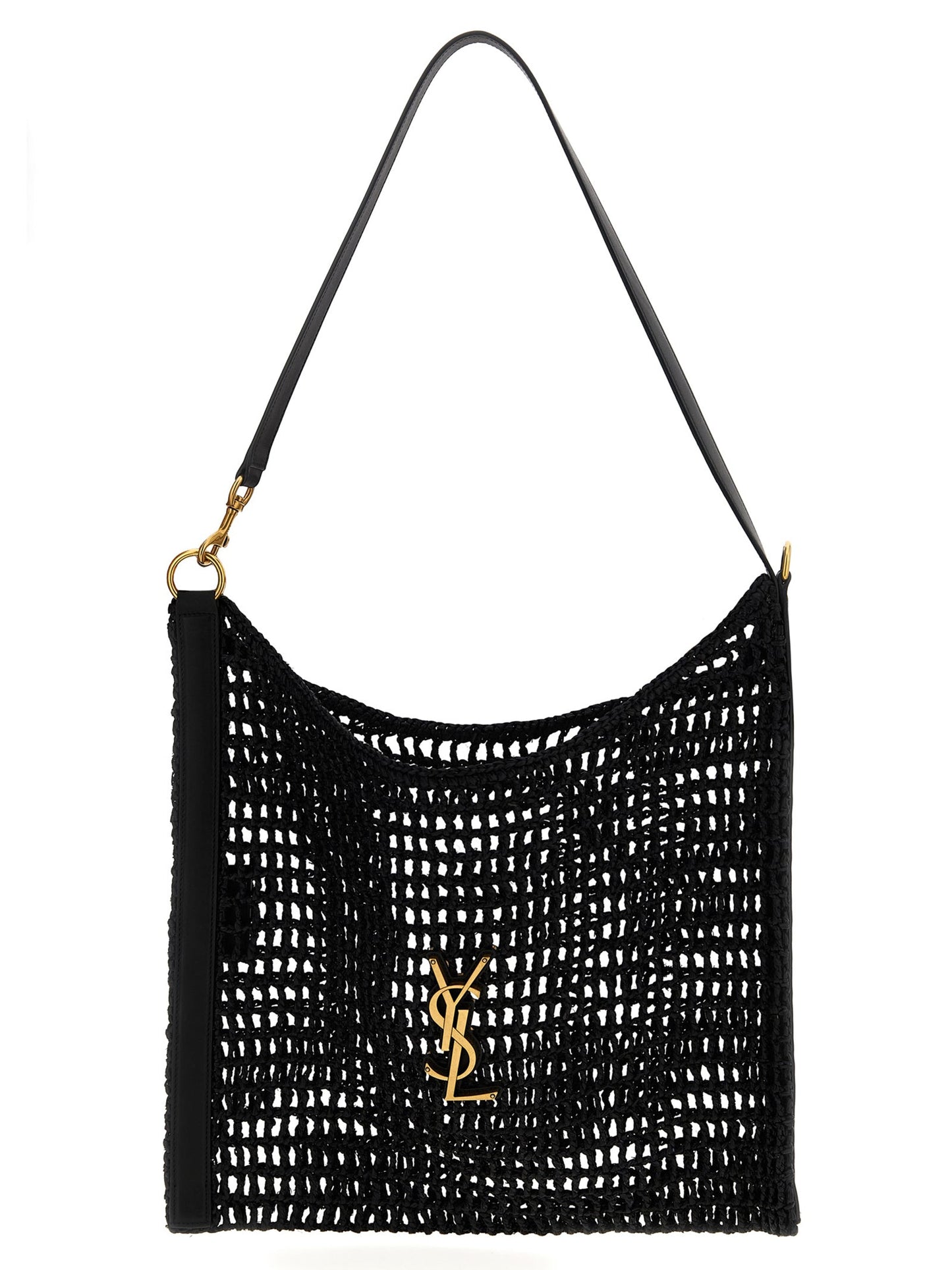 Exclusive Saint Laurent Raffia Shoulder Bag – Black — Front View