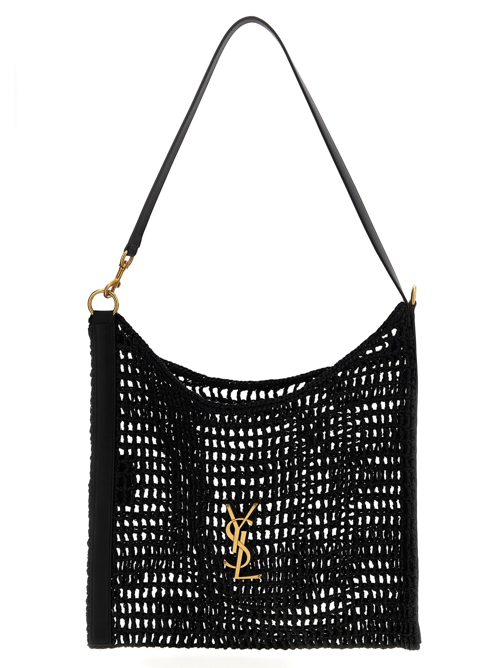 Exclusive Saint Laurent Raffia Shoulder Bag – Black — Front View