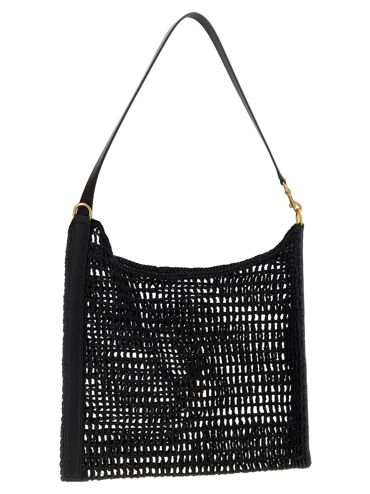 Exclusive Saint Laurent Raffia Shoulder Bag – Black — Side View