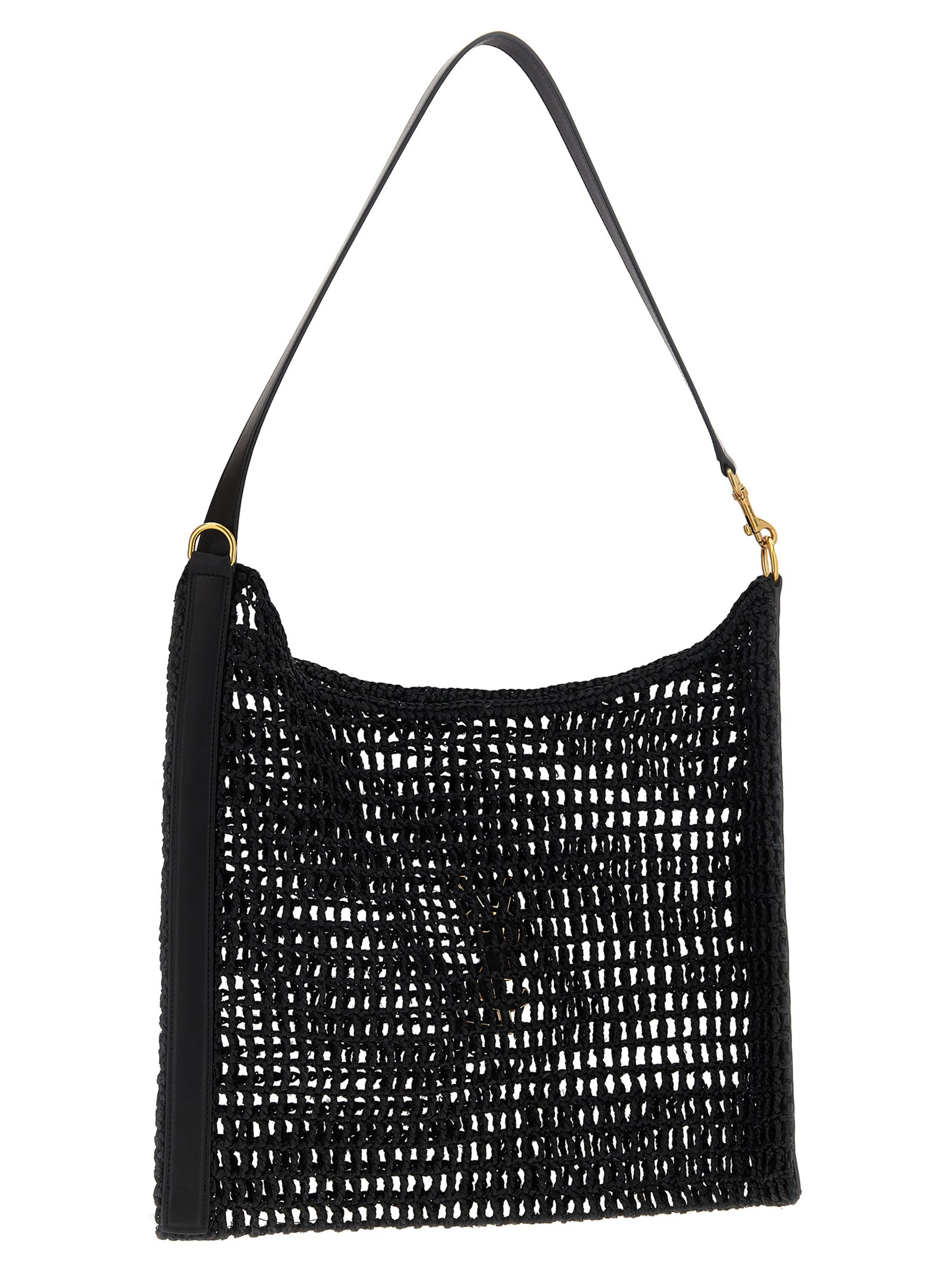 Exclusive Saint Laurent Raffia Shoulder Bag – Black — Side View