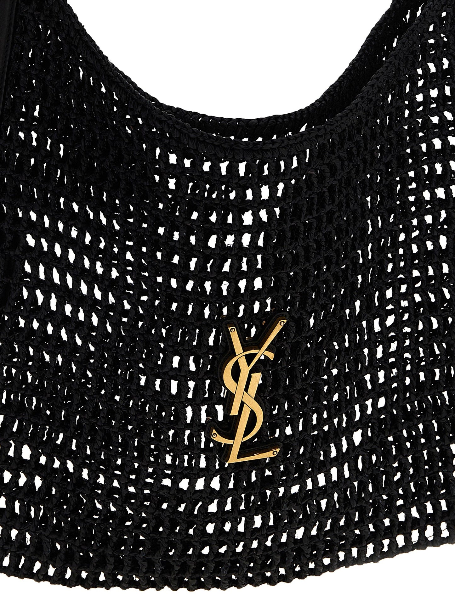 Exclusive Saint Laurent Raffia Shoulder Bag – Black — Back View