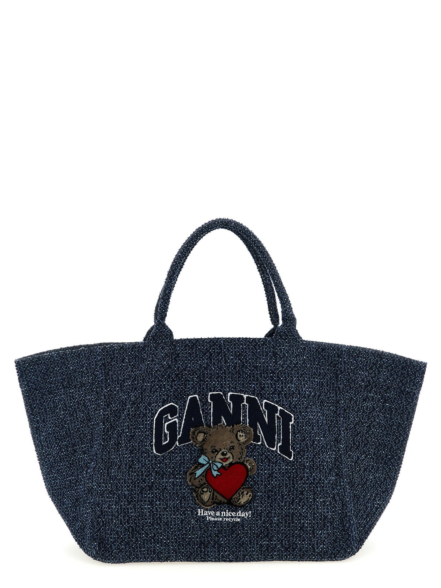 Exclusive Ganni Organic Cotton Tote Bag – Blue — Front View