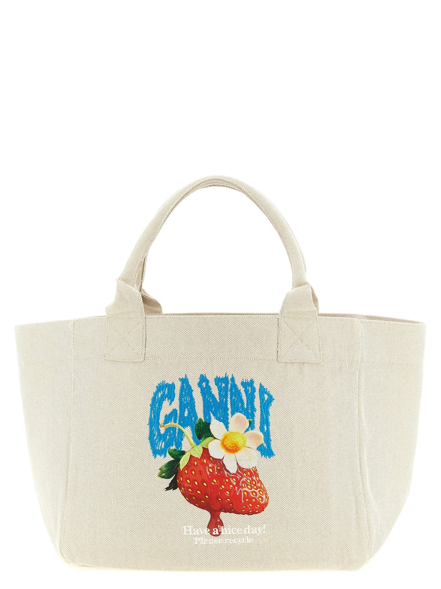 Exclusive Ganni Recycled Cotton Tote Bag – Beige — Front View