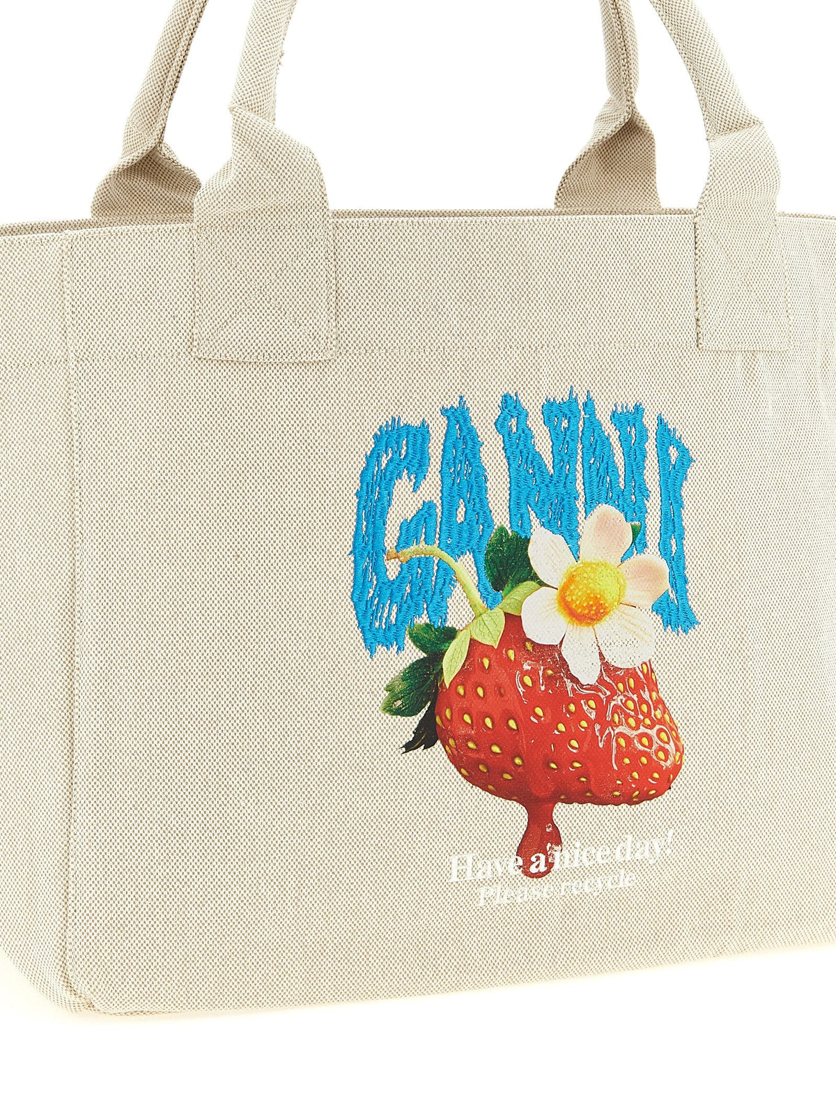 Exclusive Ganni Recycled Cotton Tote Bag – Beige — Back View