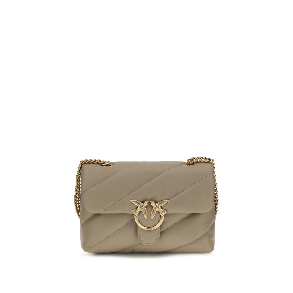 Exclusive PINKO Love Classic Quilted Leather Shoulder Bag – Grey — Front View
