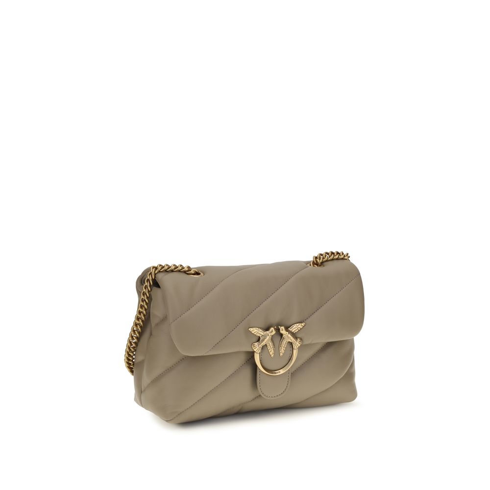 Exclusive PINKO Love Classic Quilted Leather Shoulder Bag – Grey — Side View