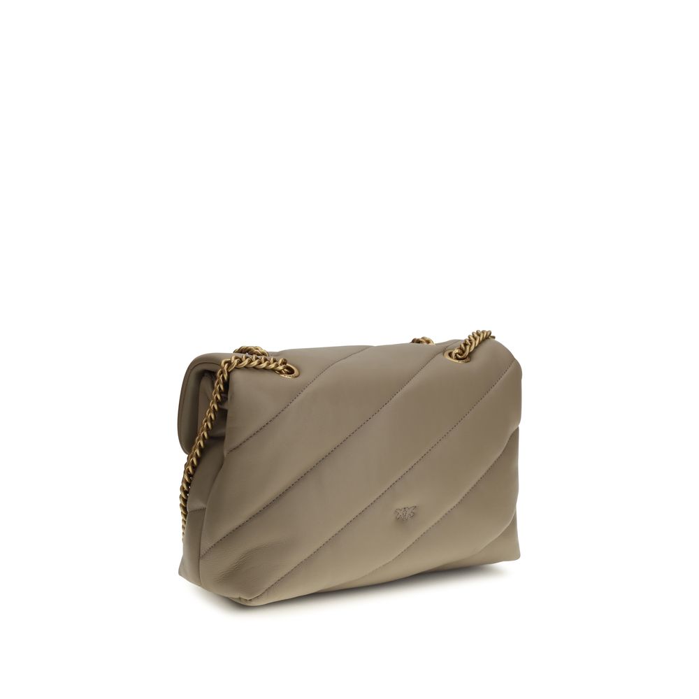 Exclusive PINKO Love Classic Quilted Leather Shoulder Bag – Grey — Back View