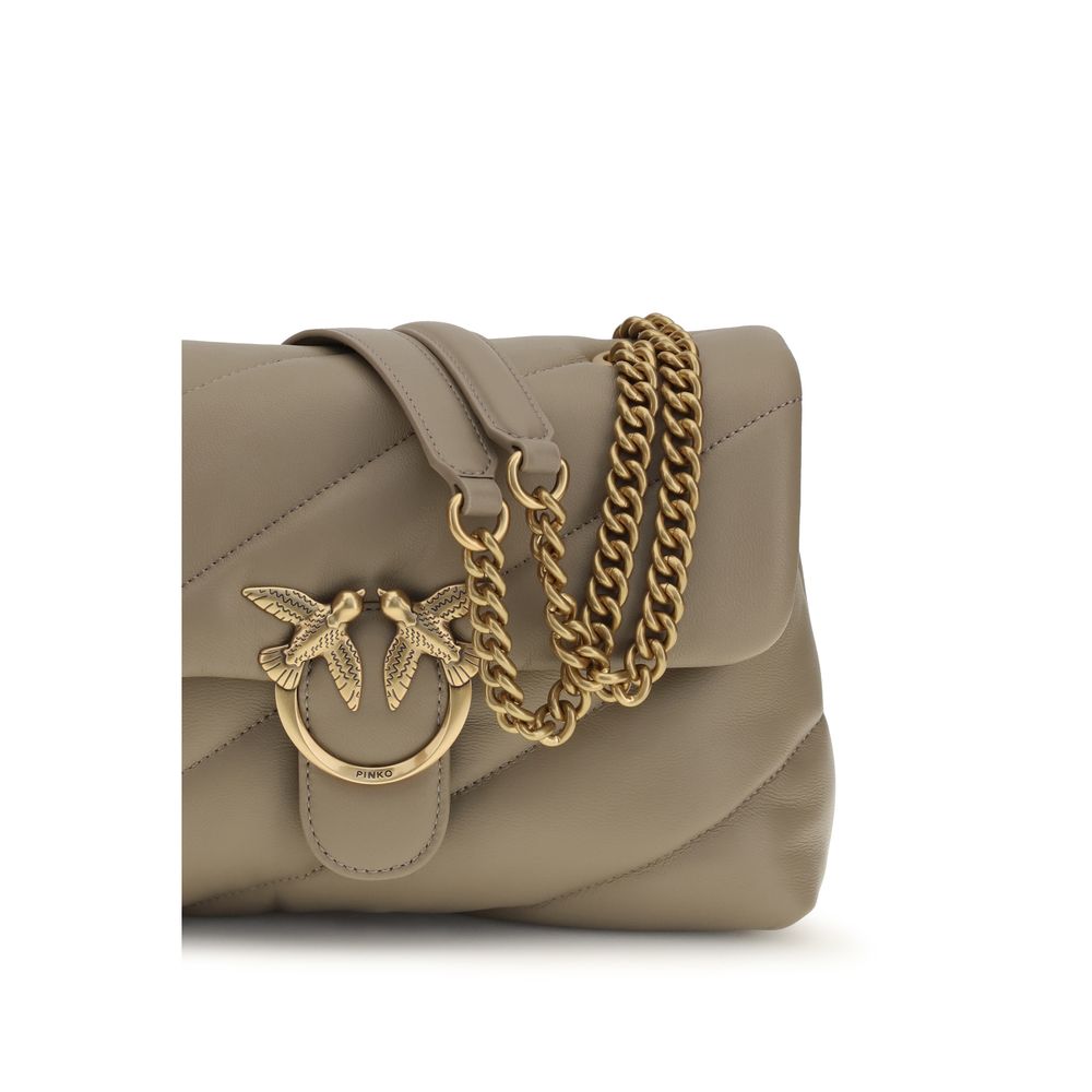 Exclusive PINKO Love Classic Quilted Leather Shoulder Bag – Grey — Top View