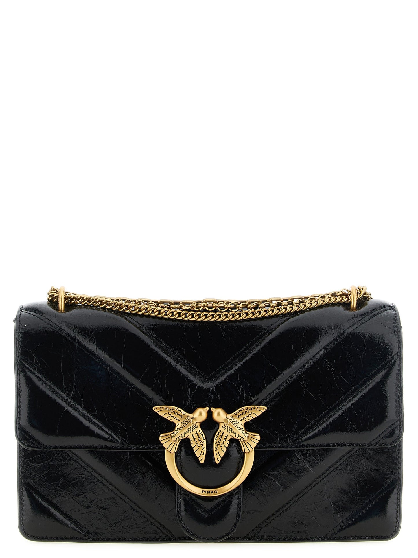 Exclusive PINKO Love Chevron-Quilted Calfskin Shoulder Bag – Black — Front View