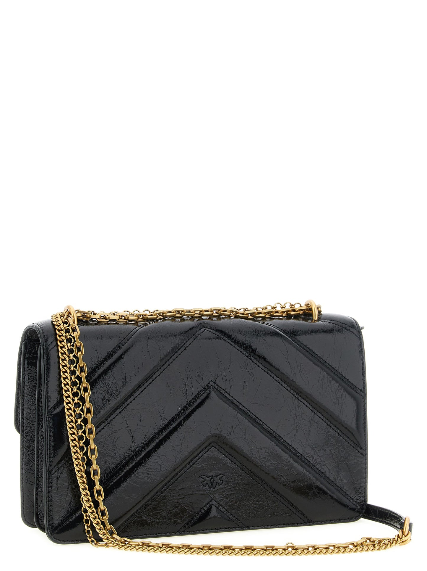 Exclusive PINKO Love Chevron-Quilted Calfskin Shoulder Bag – Black — Side View