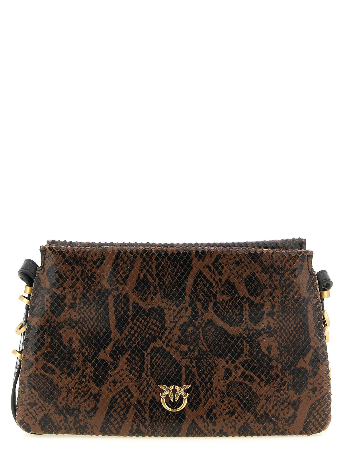 Exclusive PINKO Love Python-Print Calfskin Crossbody – Brown / Black — Front View