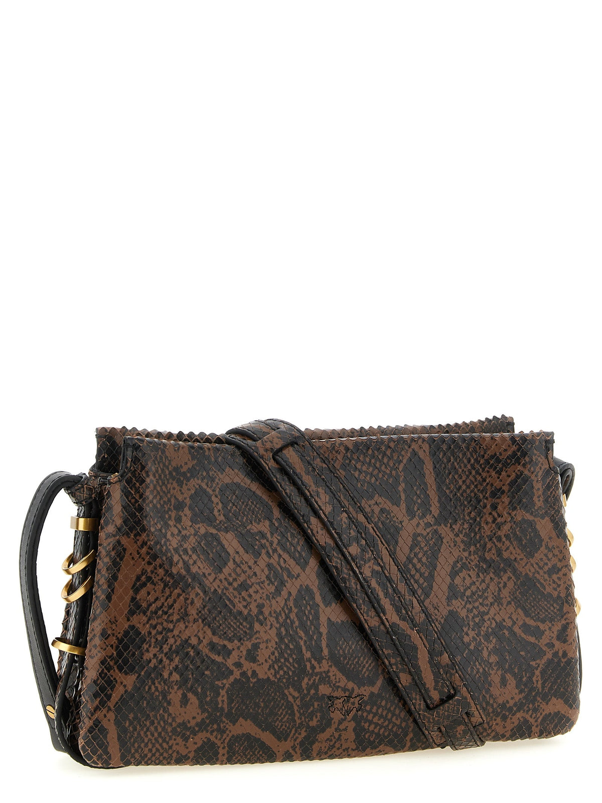 Exclusive PINKO Love Python-Print Calfskin Crossbody – Brown / Black — Side View