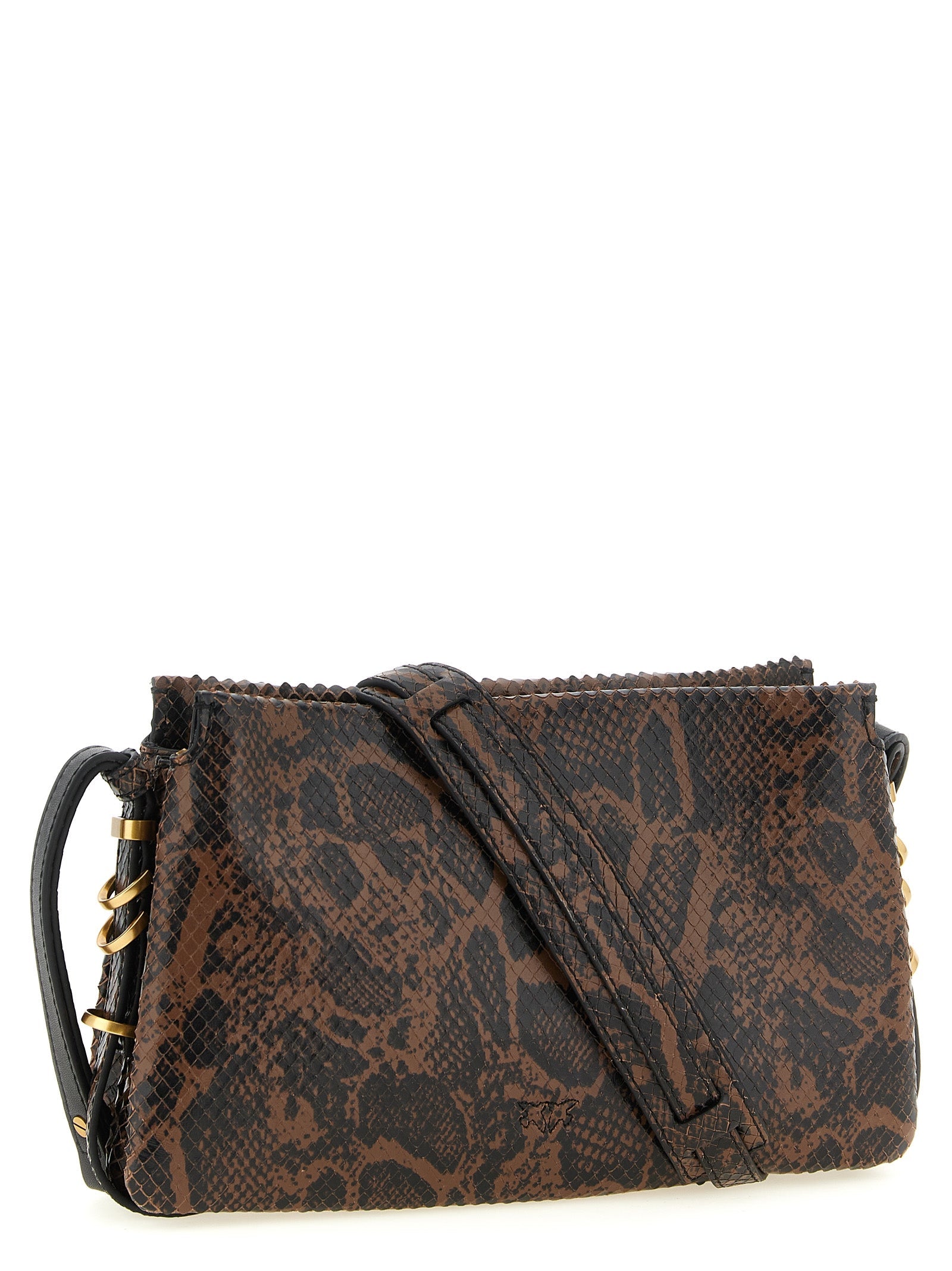 Exclusive PINKO Love Python-Print Calfskin Crossbody – Brown / Black — Side View