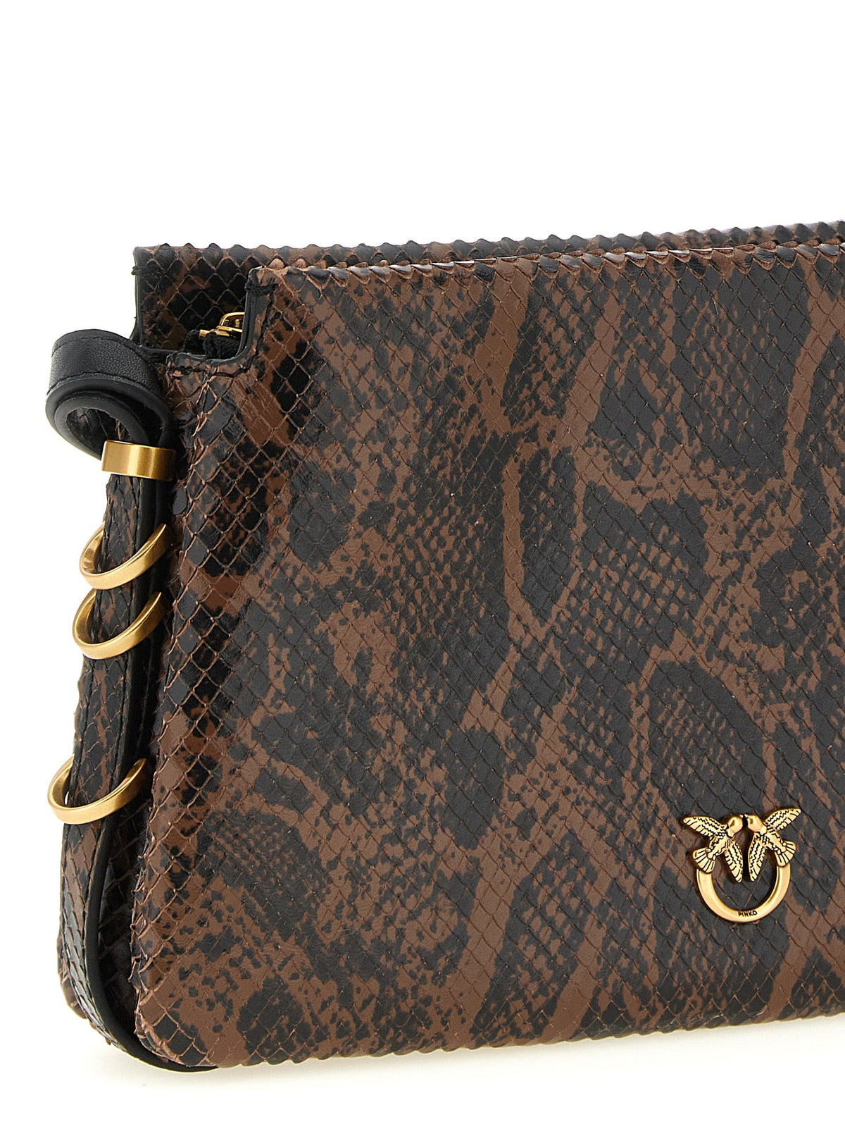 Exclusive PINKO Love Python-Print Calfskin Crossbody – Brown / Black — Back View