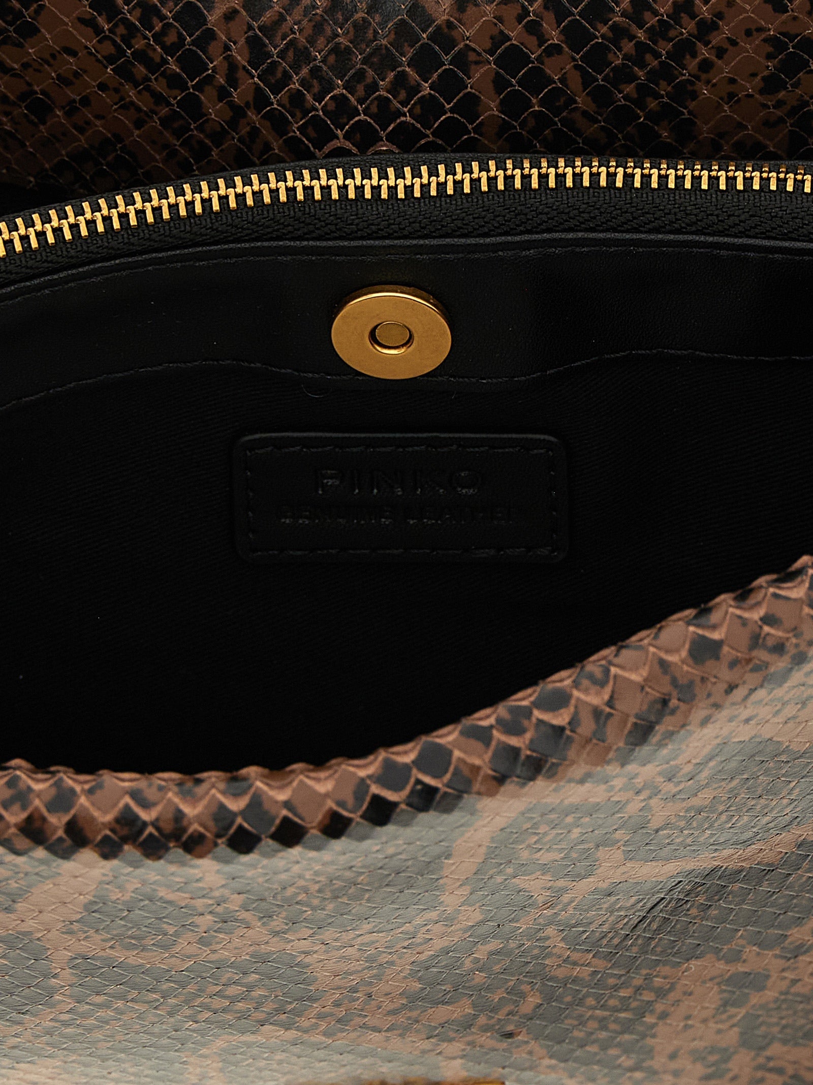 Exclusive PINKO Love Python-Print Calfskin Crossbody – Brown / Black — Top View