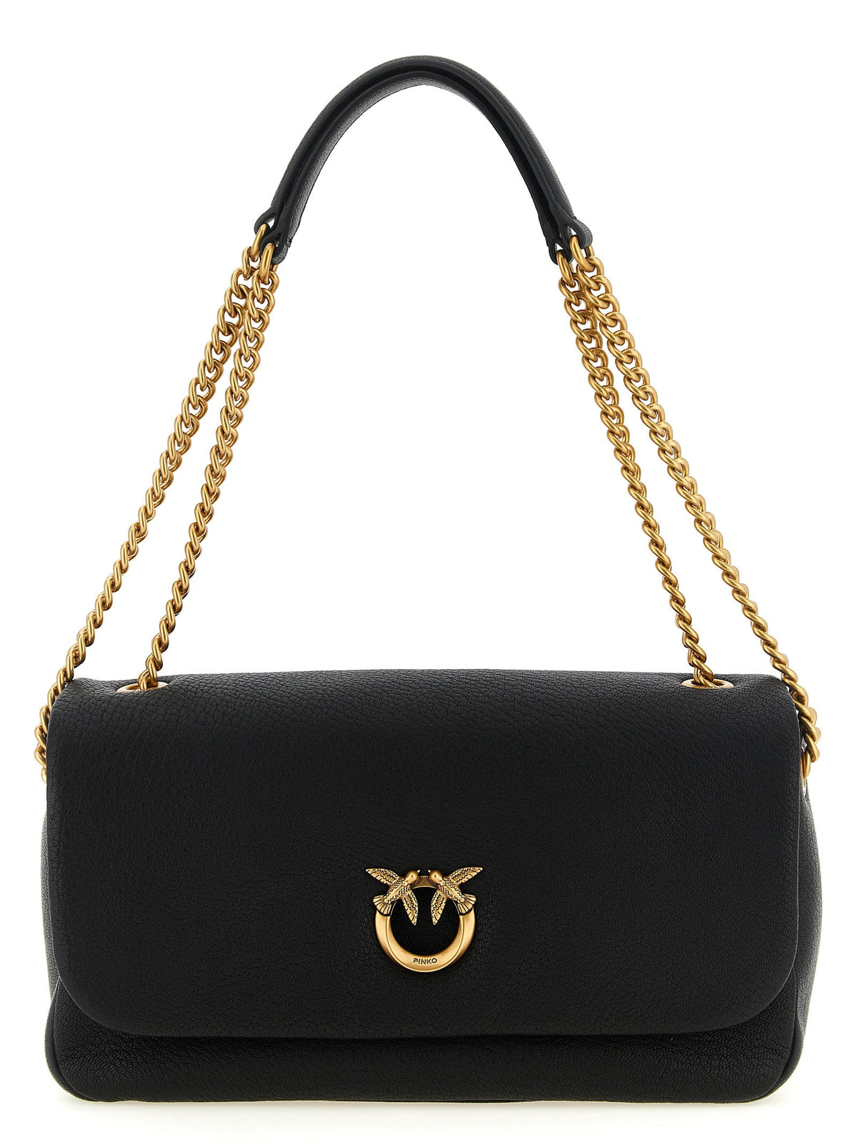 Exclusive PINKO Love Hammered Lamb Leather Shoulder Bag – Black — Front View