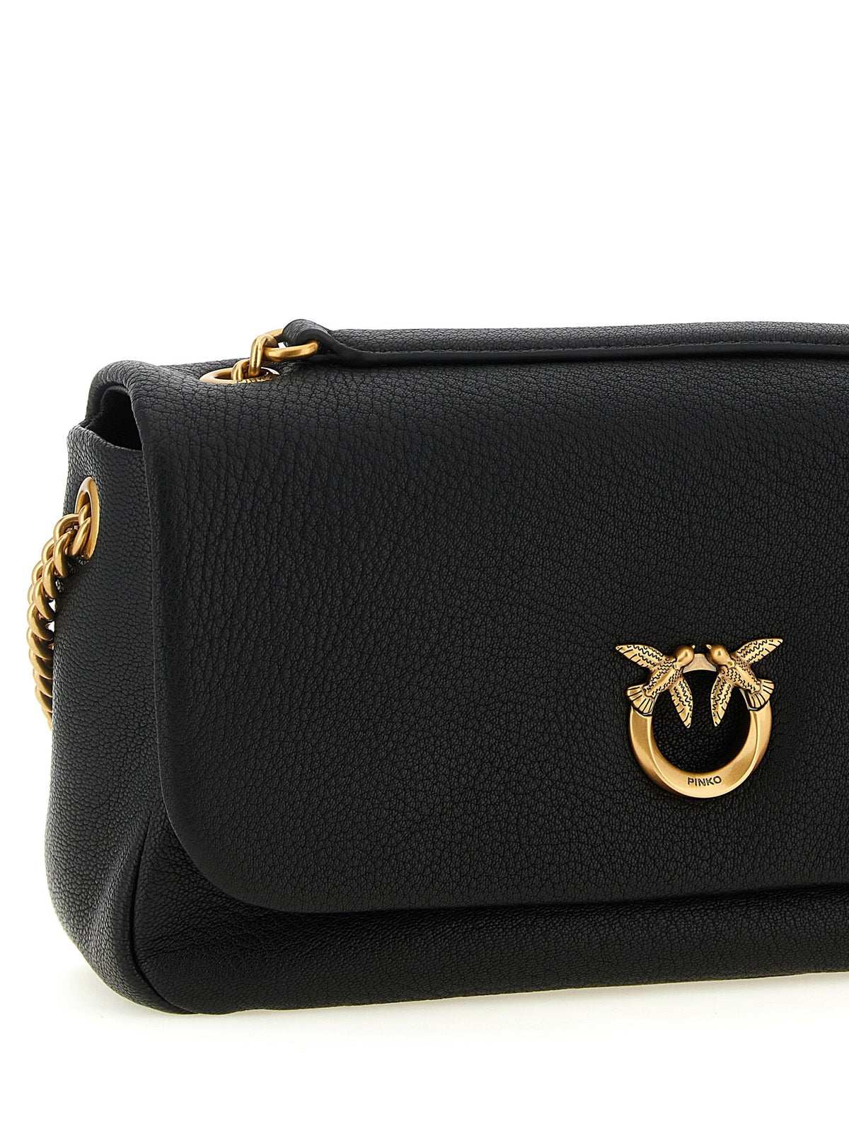 Exclusive PINKO Love Hammered Lamb Leather Shoulder Bag – Black — Back View
