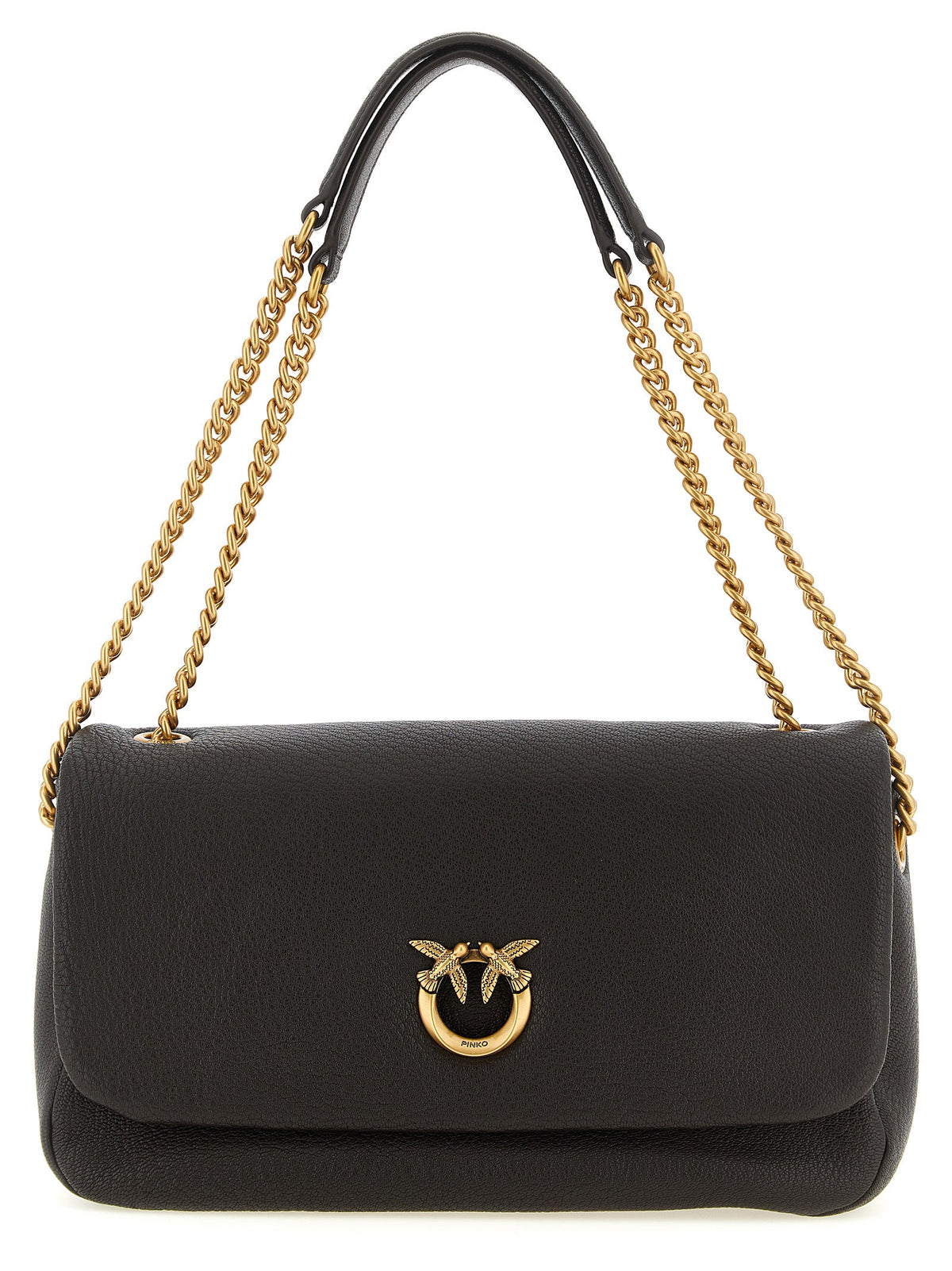 Exclusive PINKO Love Hammered Lamb Leather Shoulder Bag – Brown — Front View
