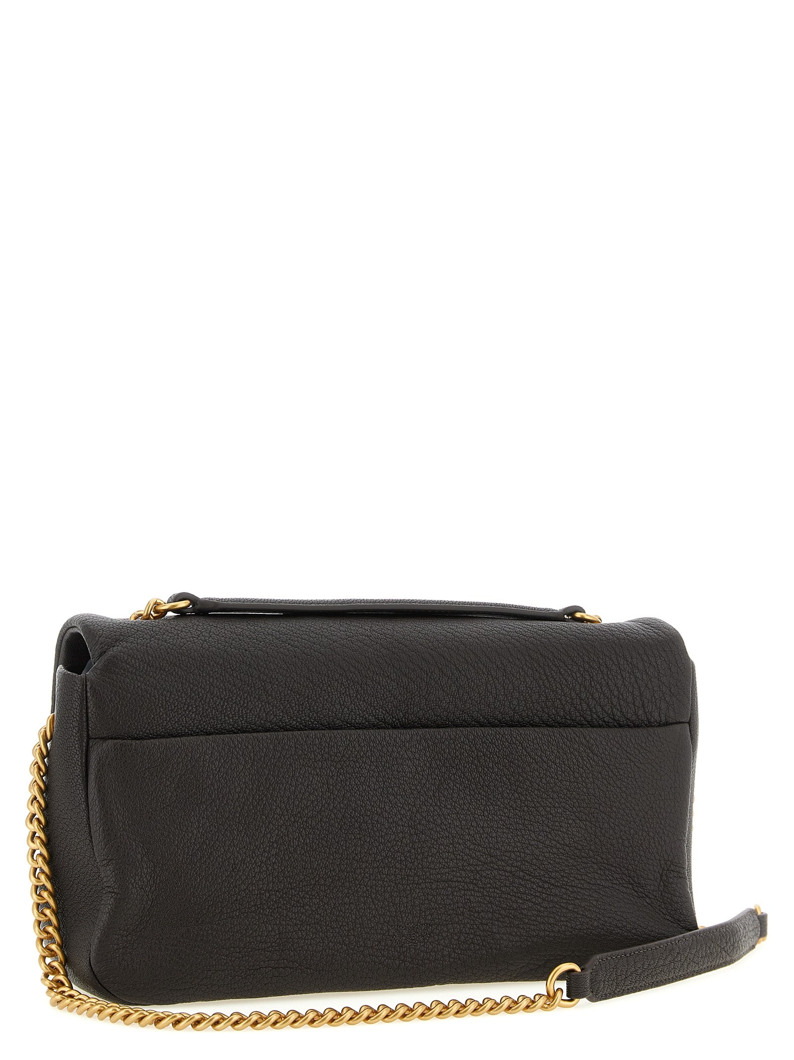 Exclusive PINKO Love Hammered Lamb Leather Shoulder Bag – Brown — Side View