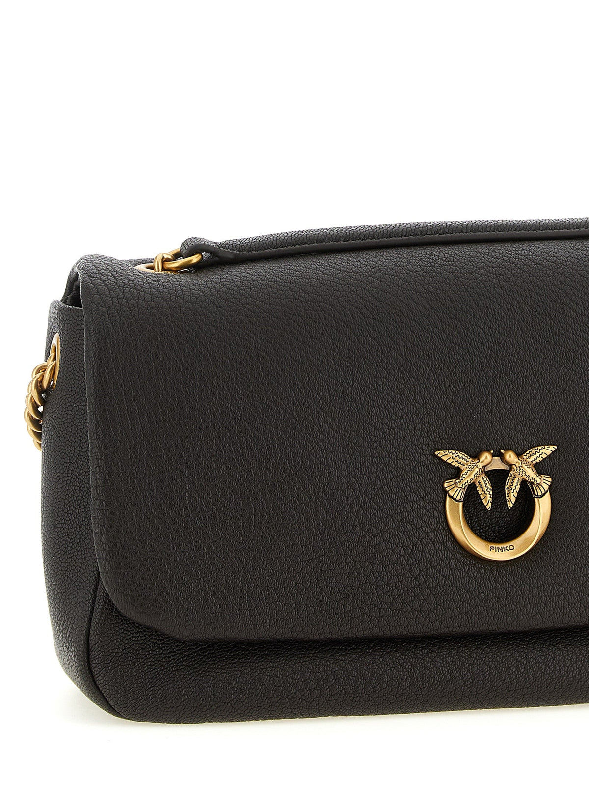 Exclusive PINKO Love Hammered Lamb Leather Shoulder Bag – Brown — Back View