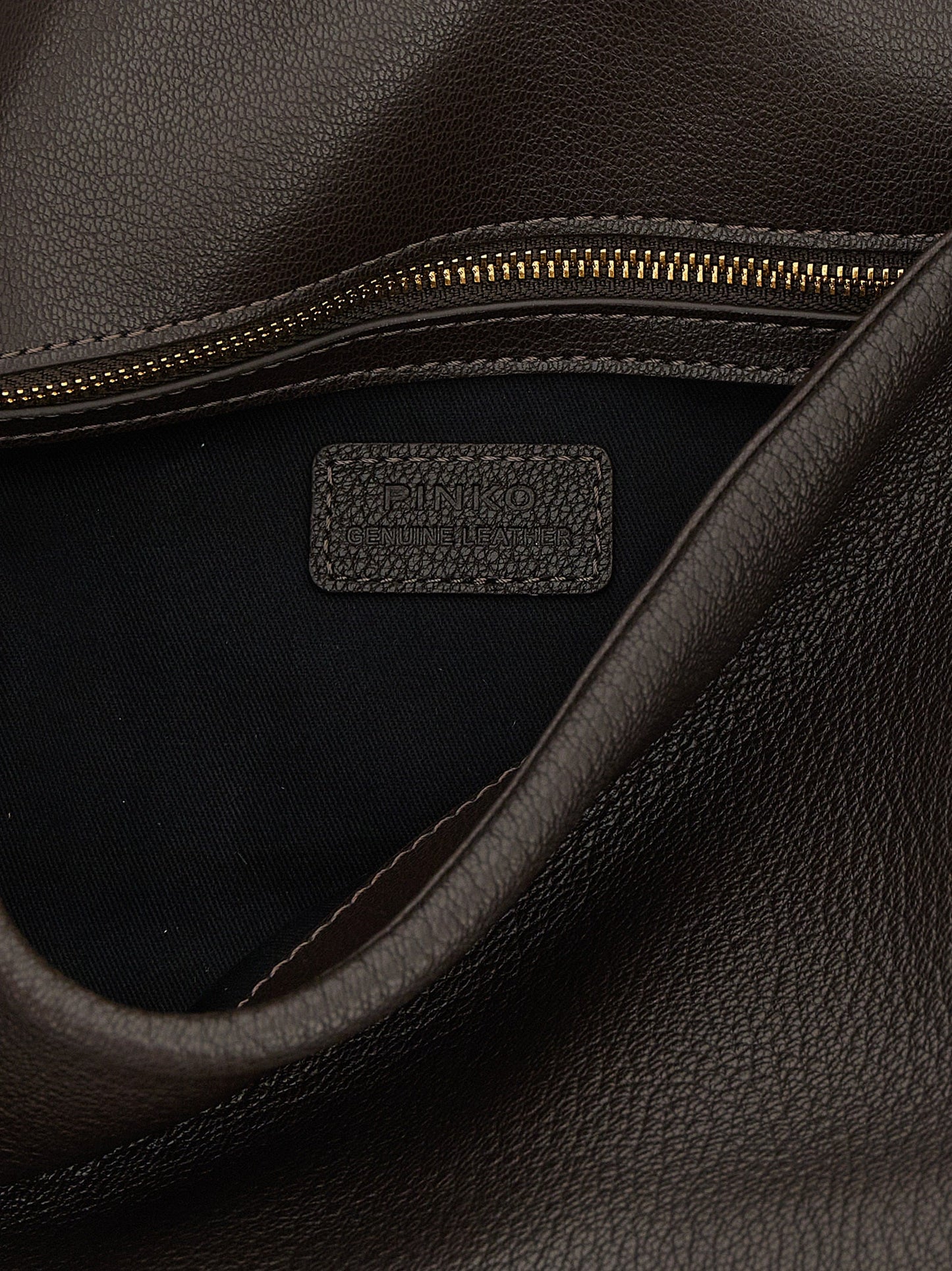 Exclusive PINKO Love Hammered Lamb Leather Shoulder Bag – Brown — Top View
