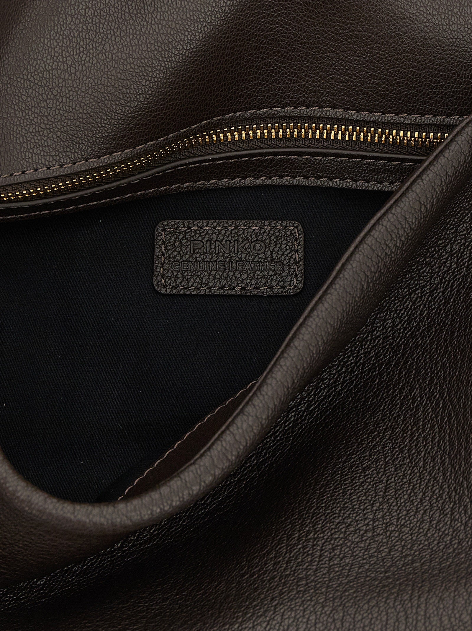 Exclusive PINKO Love Hammered Lamb Leather Shoulder Bag – Brown — Top View